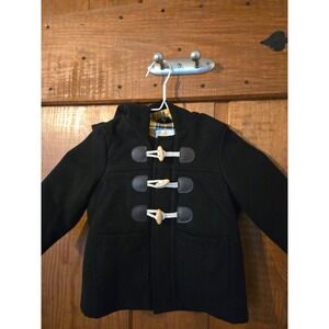 CAT & JACK Boy's Black Hooded Duffle Coat w. wooden Toggles & Plaid Lining 18 m